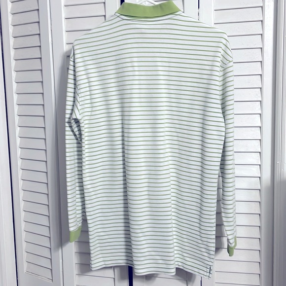 Coolibar Quality Sun Protection Mens Small Green Pinstripe Long Sleeve Polo - Picture 3 of 4